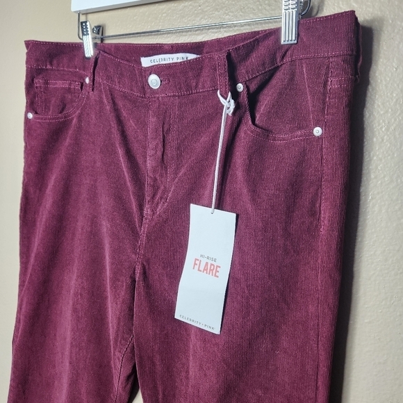 Celebrity Pink Corduroy Burgundy Hi Rise Flare Frayed Hem Pants-Size 19/34 (NWT) - Picture 2 of 10